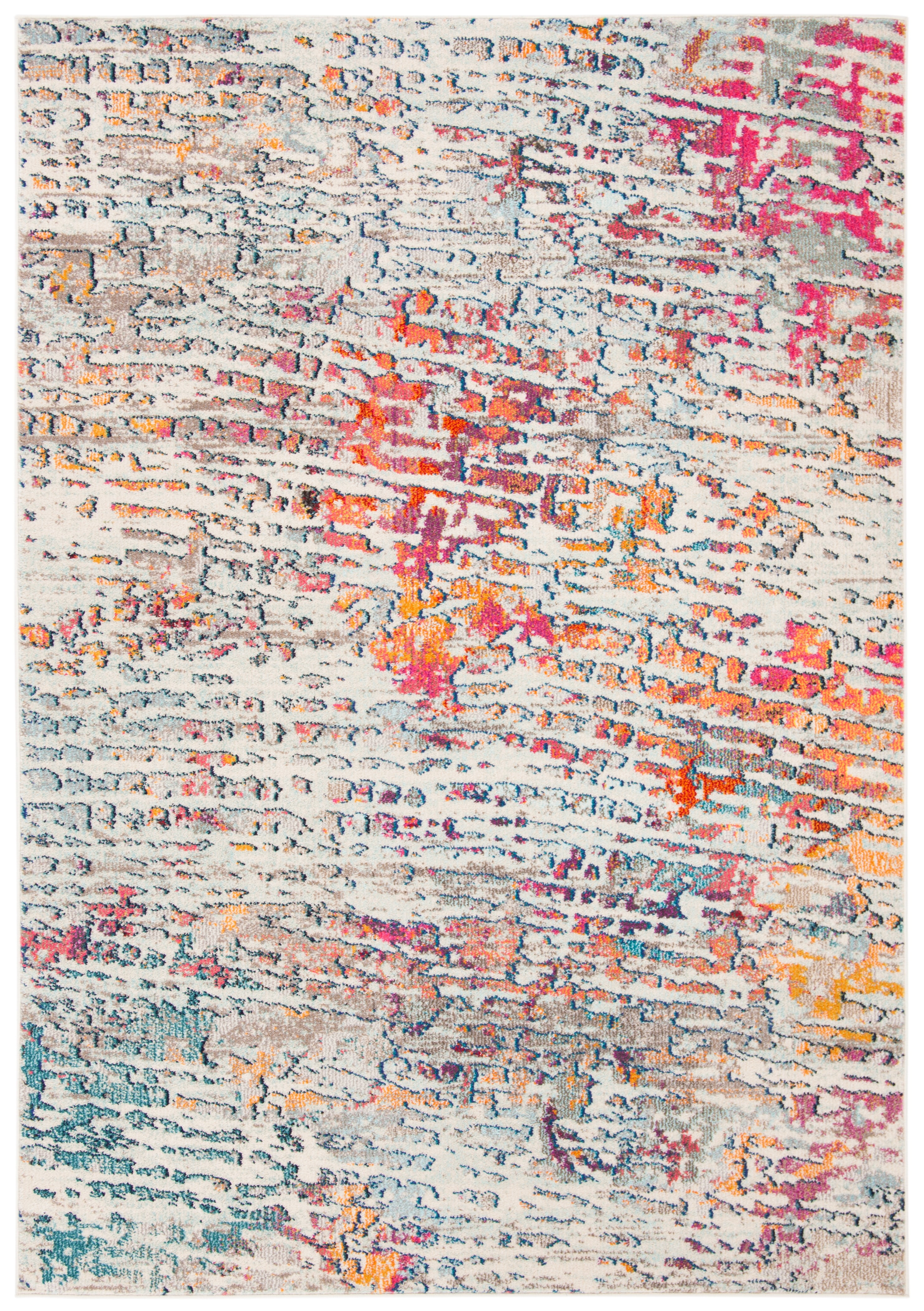 Light Blue and Orange Abstract Rectangular Synthetic Area Rug