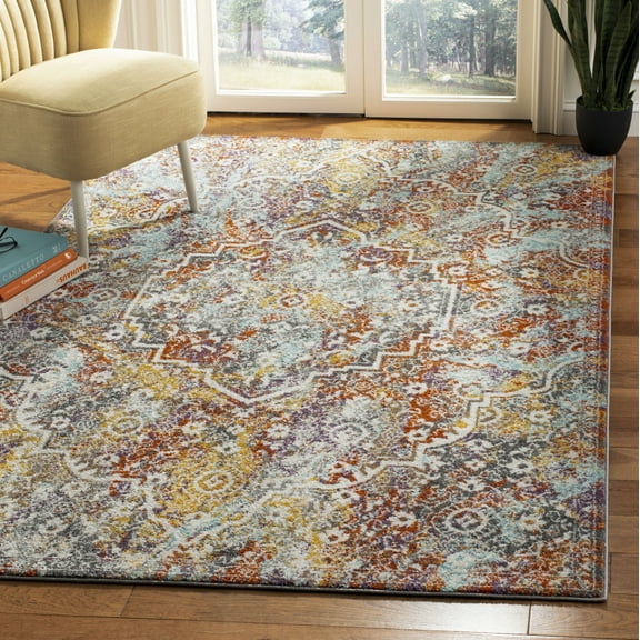 SAFAVIEH Madison Zachary Vintage Traditional Area Rug, Light Grey/Light Blue, 4' x 6'