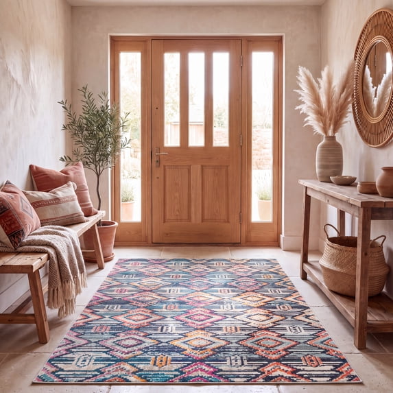 Safavieh Madison Zaman Geometric Area Rug, Black/Orange, 5'3" x 7'6"