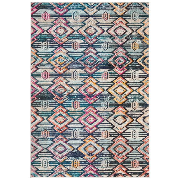 SAFAVIEH Madison Zaman Geometric Area Rug, Black/Orange, 5'3" x 7'6"