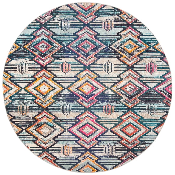SAFAVIEH Madison Zaman Geometric Area Rug, Black/Orange, 6'7" x 6'7" Round