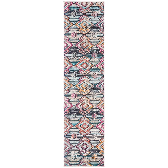 SAFAVIEH Madison Zaman Geometric Runner Rug, Black/Orange, 2'2" x 12'
