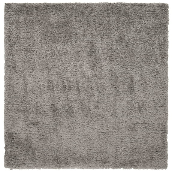 SAFAVIEH Madrid Miah Solid Polyester Shag Area Rug, Charcoal, 5'3" x 5'3" Square