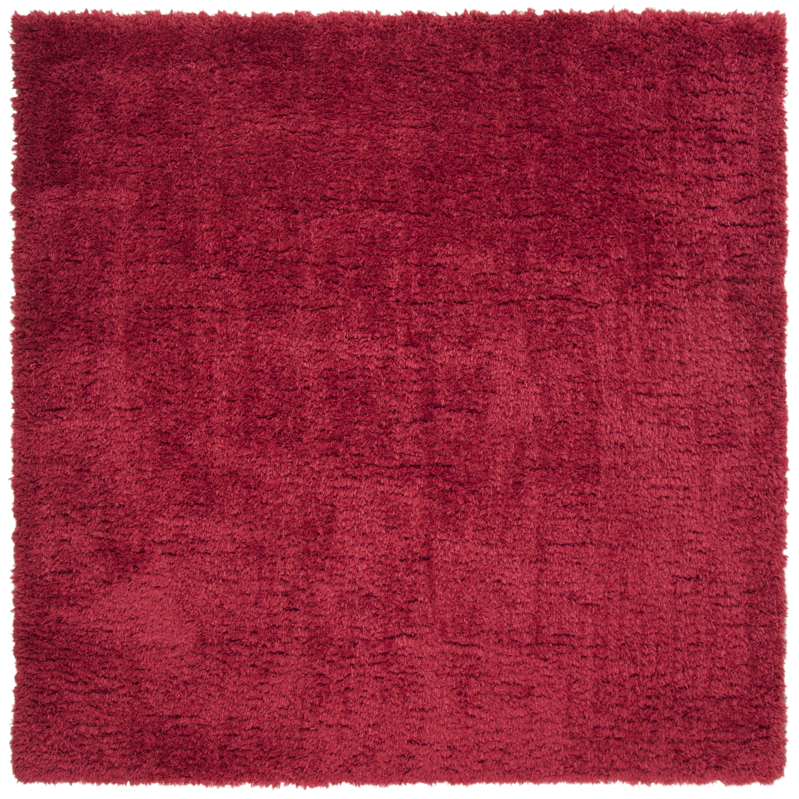 SAFAVIEH Madrid Miah Solid Polyester Shag Area Rug, Red, 3' x 3' Square