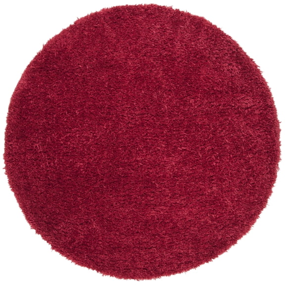 SAFAVIEH Madrid Miah Solid Polyester Shag Area Rug, Red, 5'3" x 5'3" Round