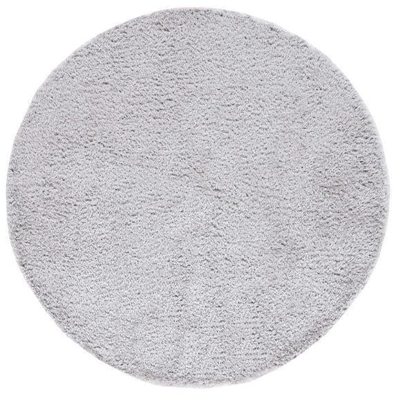 SAFAVIEH Madrid Miah Solid Polyester Shag Area Rug, Silver, 3' x 3' Round