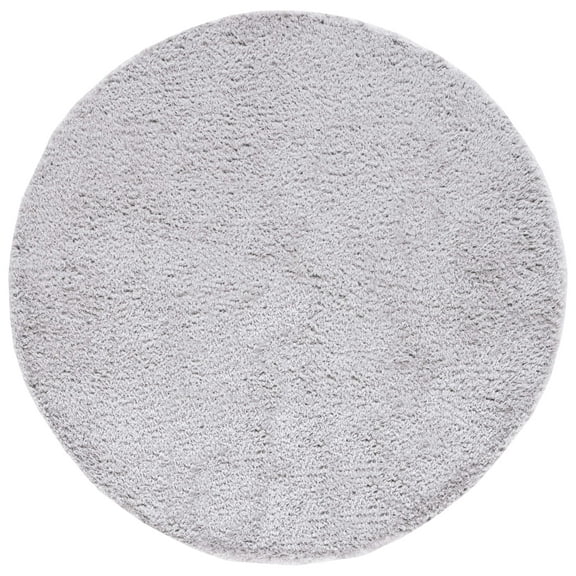 SAFAVIEH Madrid Miah Solid Polyester Shag Area Rug, Silver, 5'3" x 5'3" Round
