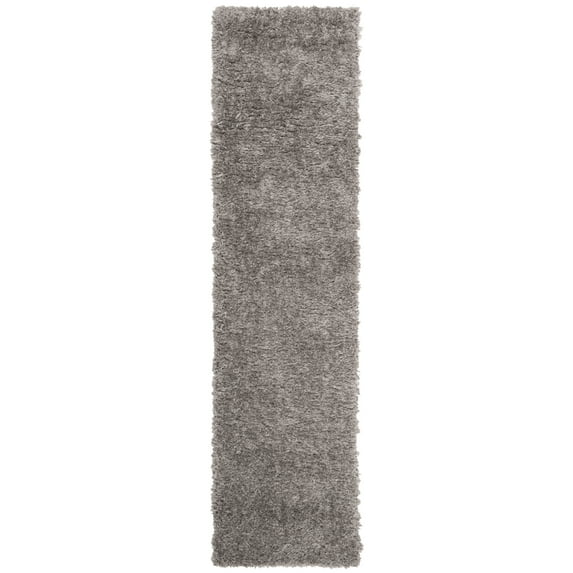 SAFAVIEH Madrid Miah Solid Polyester Shag Runner Rug, Charcoal, 2' x 12'