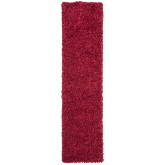 SAFAVIEH Madrid Miah Solid Polyester Shag Runner Rug, Red, 2' x 12'
