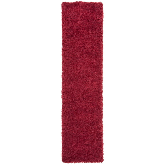 SAFAVIEH Madrid Miah Solid Polyester Shag Runner Rug, Red, 2' x 12'