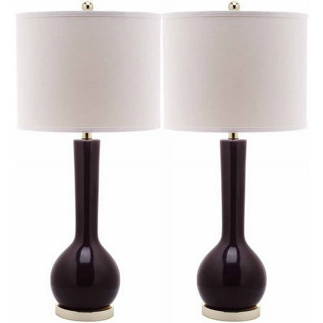 SAFAVIEH Mae 30.5 in. H Long Neck Ceramic Table Lamp, Dark Purple, Set of 2