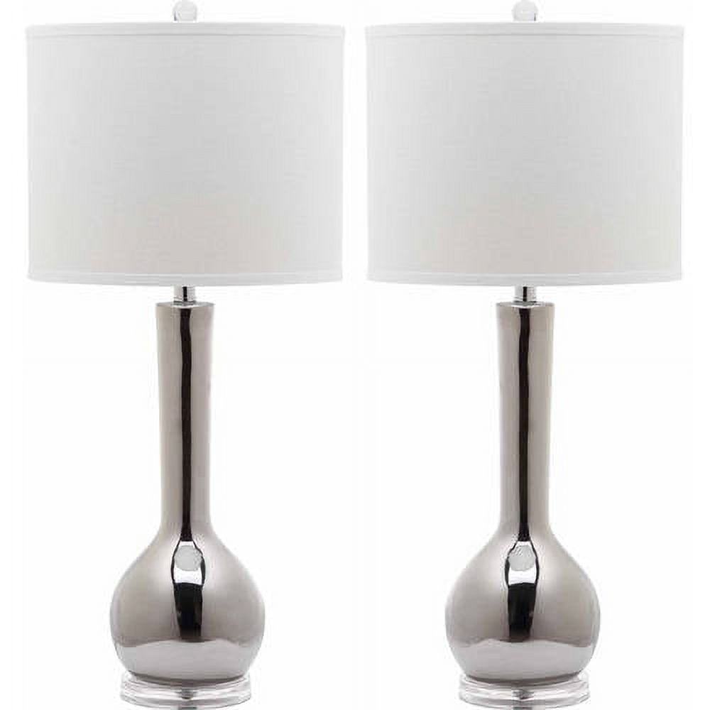 SAFAVIEH Mae 30.5 in. H Long Neck Ceramic Table Lamp, Silver, Set of 2