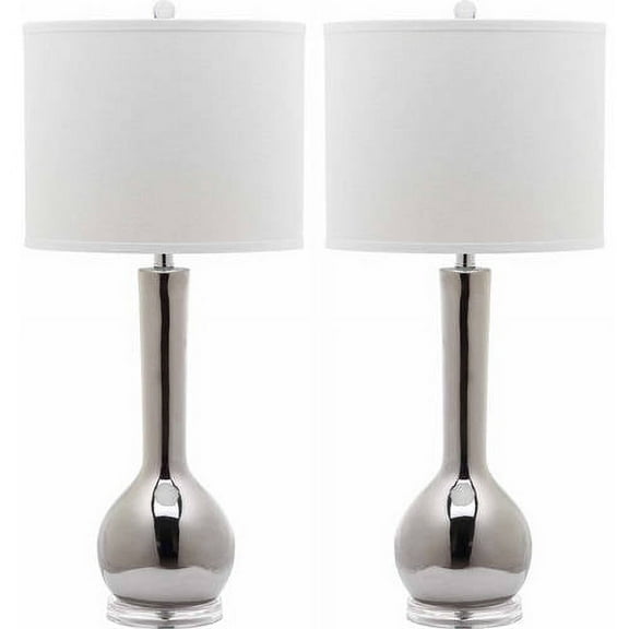 SAFAVIEH Mae 30.5 in. H Long Neck Ceramic Table Lamp, Silver, Set of 2