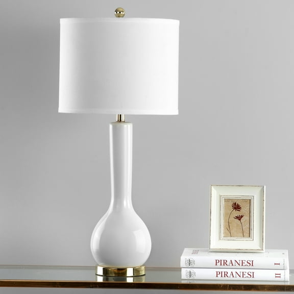 SAFAVIEH Mae 30.5 in. H Long Neck Ceramic Table Lamp, White, Set of 2