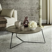 SAFAVIEH Mae Round Retro Mid Century Wood Coffee Table, Light Oak/Black