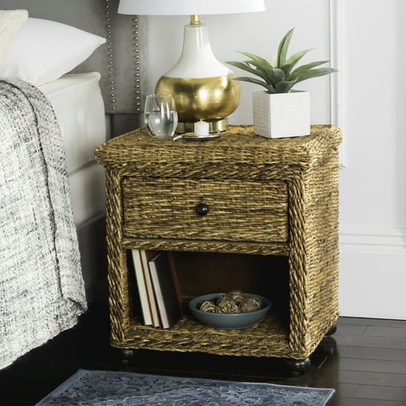 SAFAVIEH Magi Natural Brown Wicker Nightstand With Drawer Brown