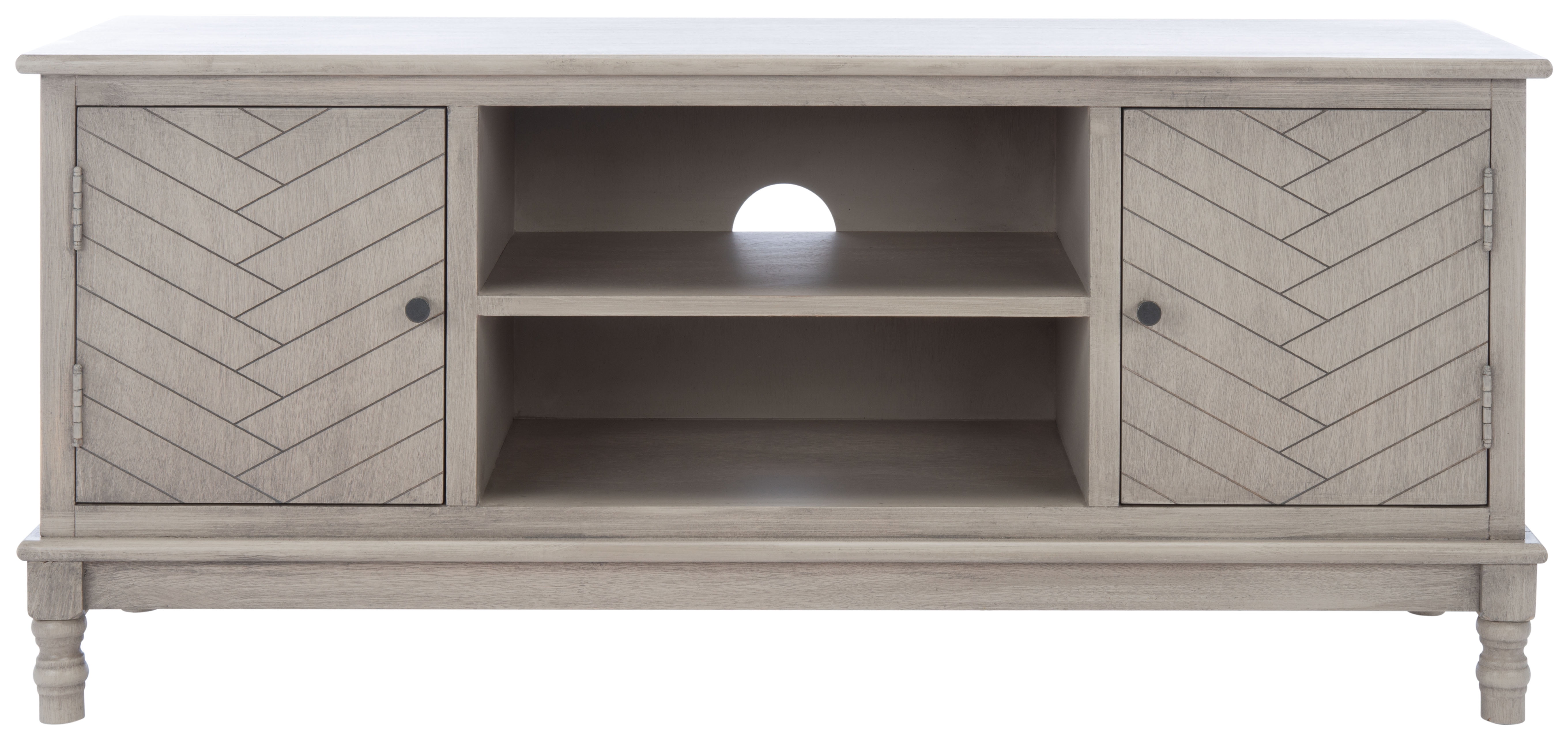 Greige 47" Wood Media Stand with Cabinet and Shelves