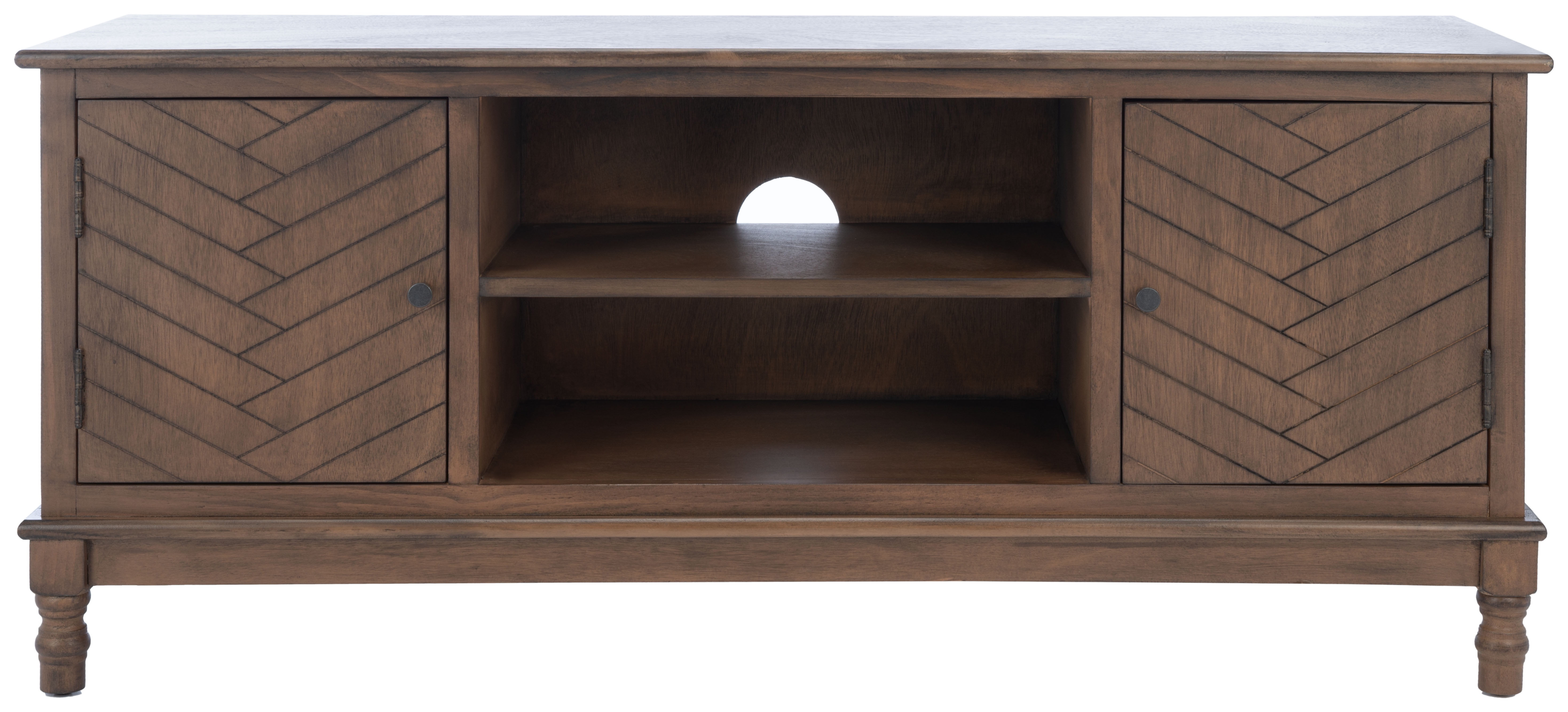 Magnolia Brown Wood Media Stand with Herringbone Doors