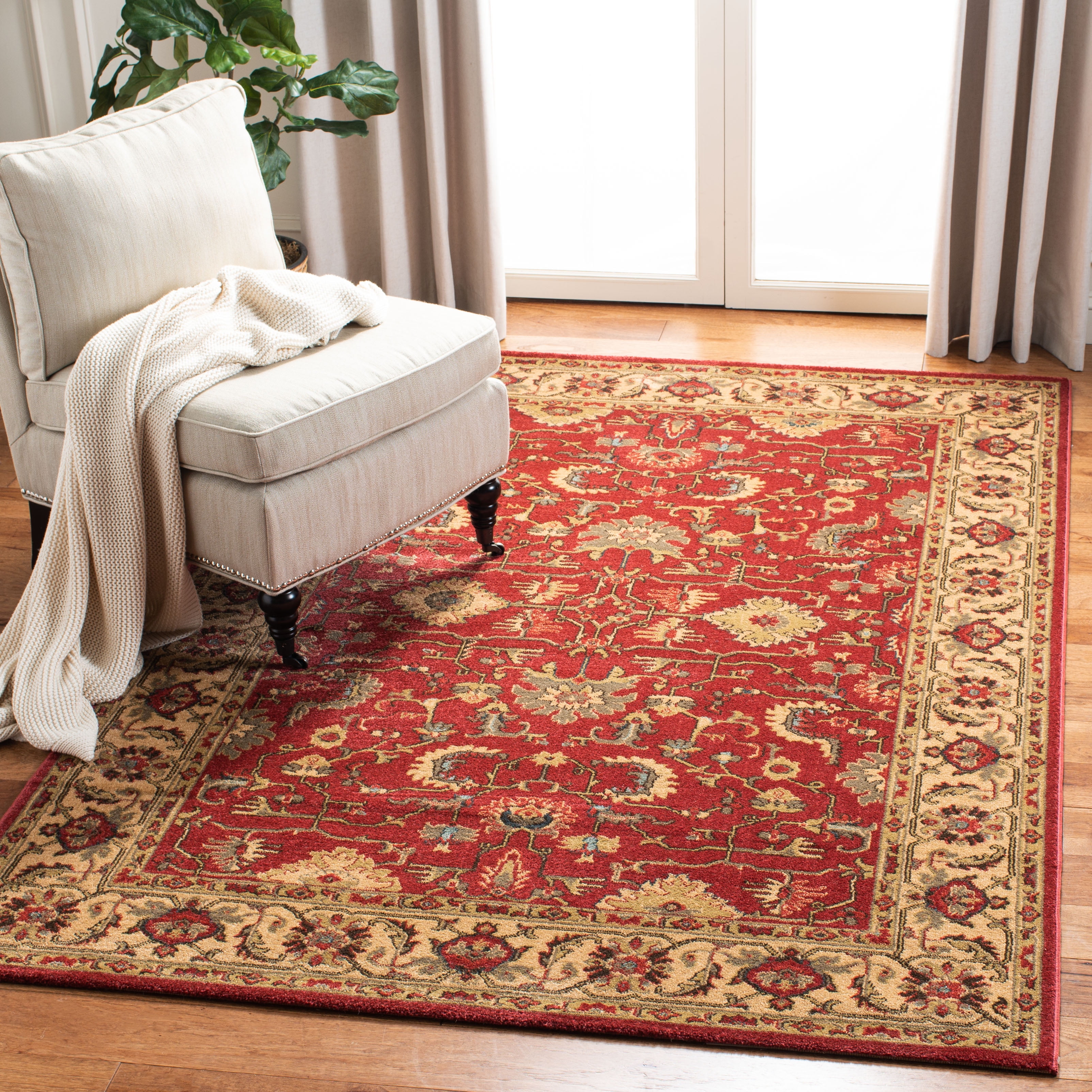 Hand-knotted Red/Beige Synthetic Rectangular Rug, 3' x 5'
