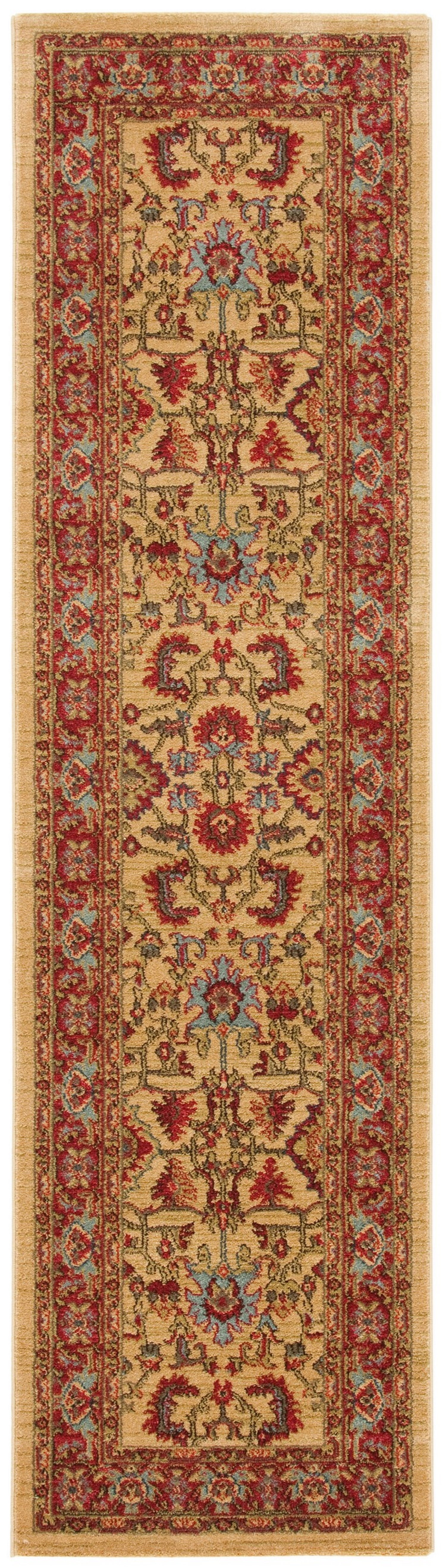 Elegant Red and Beige Floral Bordered 2'2" x 8' Synthetic Runner Rug