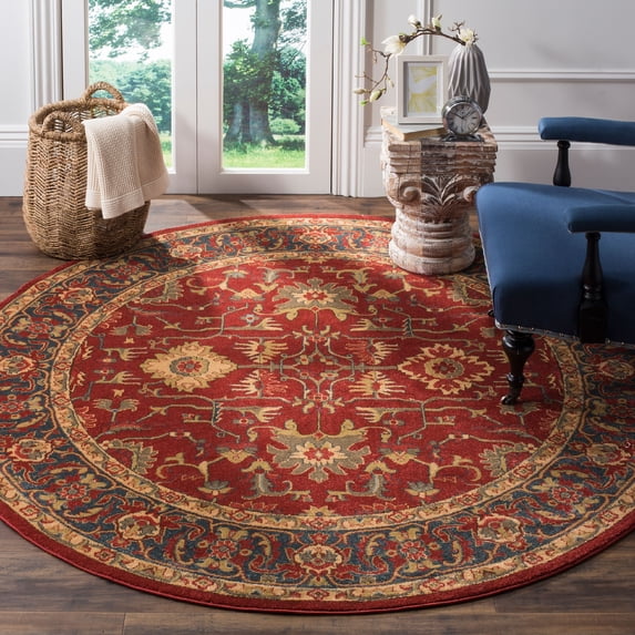 SAFAVIEH Mahal Bentley Oriental Area Rug, Red/Navy, 6'7" x 6'7" Round