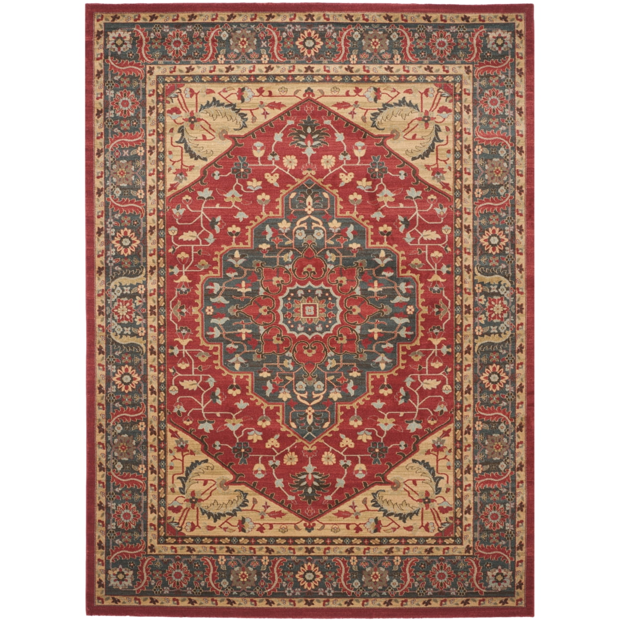 Large Red and Beige Synthetic Traditional Oriental Rug