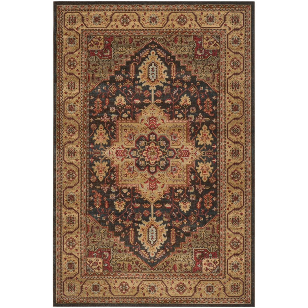 Elegant Navy Square Synthetic Rug with Traditional Persian Motifs