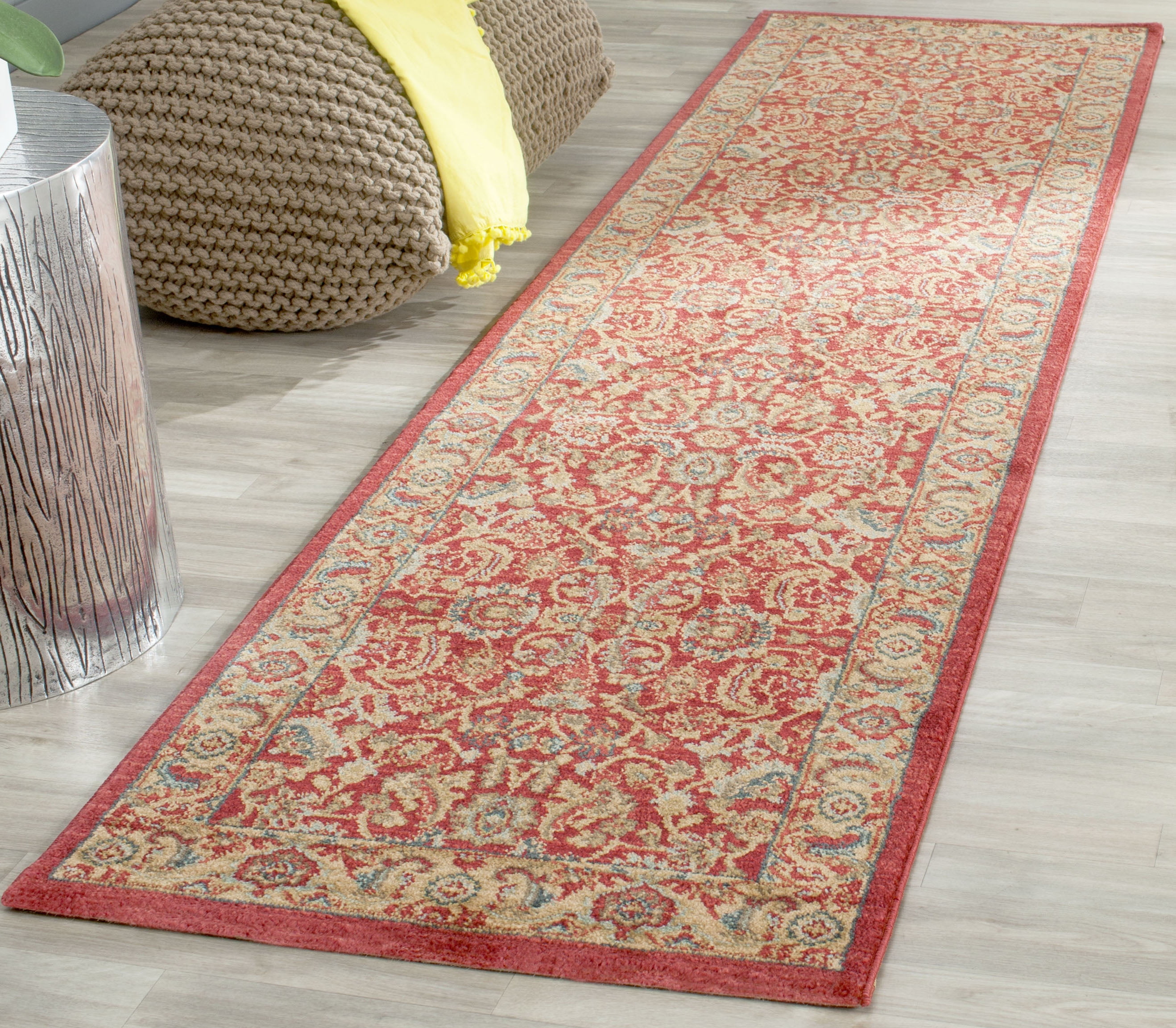 SAFAVIEH Mahal Gorgi Floral Bordered Runner Rug, Red/Natural, 2'2" x 20'
