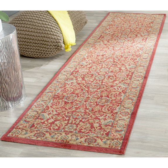 SAFAVIEH Mahal Gorgi Floral Bordered Runner Rug, Red/Natural, 2'2" x 20'