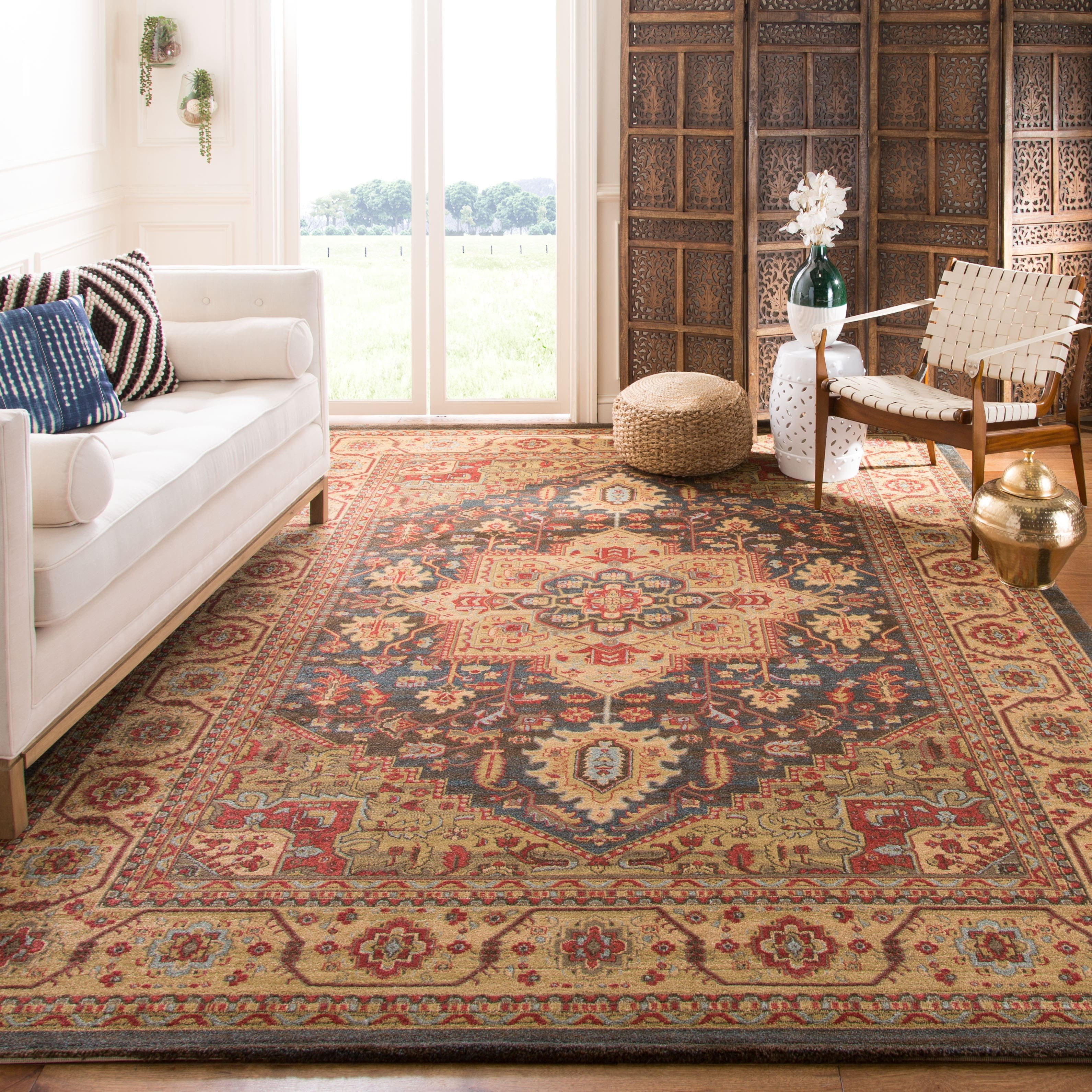 Elegant Navy Rectangular Synthetic Easy-Care Area Rug, 8' x 11'