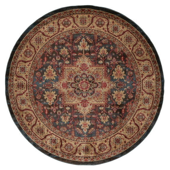 SAFAVIEH Mahal Josephine Oriental Area Rug, Navy/Natural, 3' x 3' Round