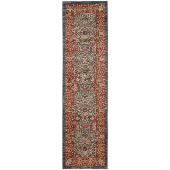 SAFAVIEH Mahal Napier Oriental Runner Rug, Navy/Red, 2'2" x 12'