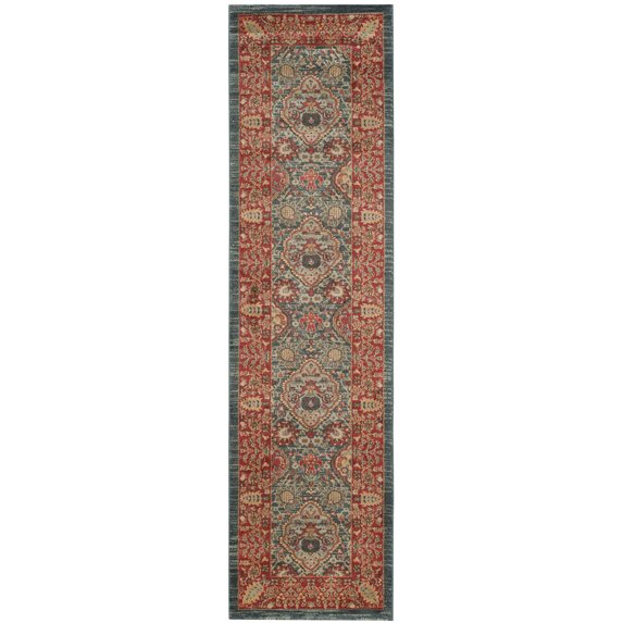 SAFAVIEH Mahal Napier Oriental Runner Rug, Navy/Red, 2'2" x 14'