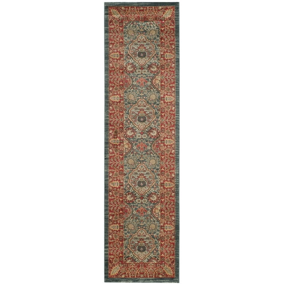 SAFAVIEH Mahal Napier Oriental Runner Rug, Navy/Red, 2'2" x 14'