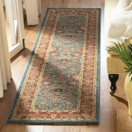 SAFAVIEH Mahal Napier Oriental Runner Rug, Navy/Red, 2'2" x 18'