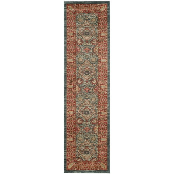 SAFAVIEH Mahal Napier Oriental Runner Rug, Navy/Red, 2'2" x 22'