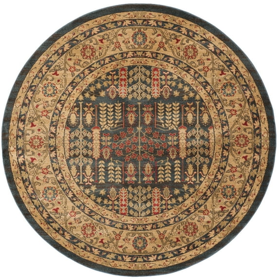 SAFAVIEH Mahal Phylliss Oriental Area Rug, Navy/Natural, 5'1" x 5'1" Round