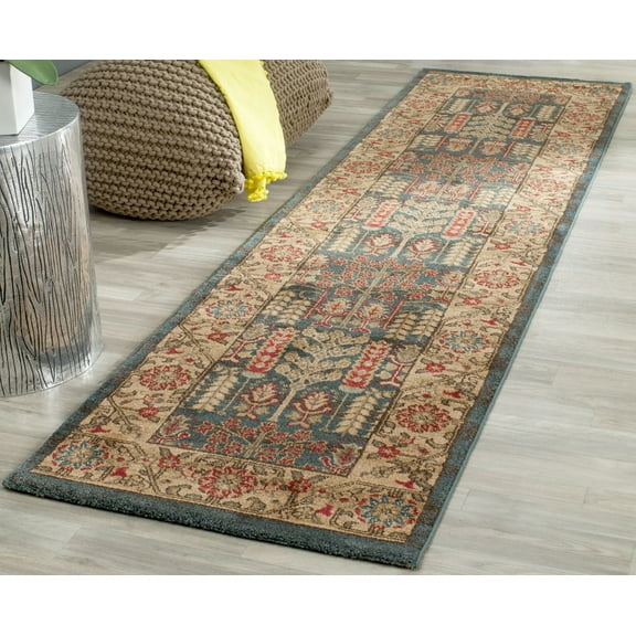 SAFAVIEH Mahal Phylliss Oriental Runner Rug, Navy/Natural, 2'2" x 6'