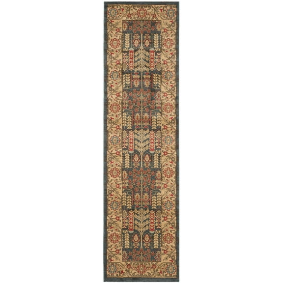 SAFAVIEH Mahal Phylliss Oriental Runner Rug, Navy/Natural, 2'2" x 8'