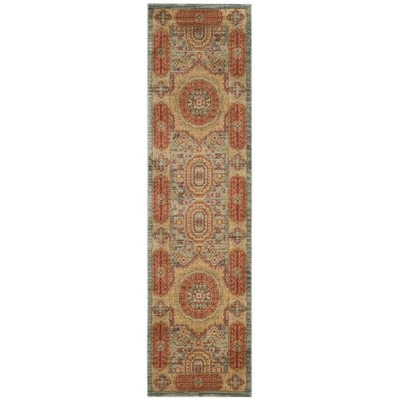 SAFAVIEH Mahal Rosalynne Bordered Runner Rug, Navy/Red, 2'2" x 8'