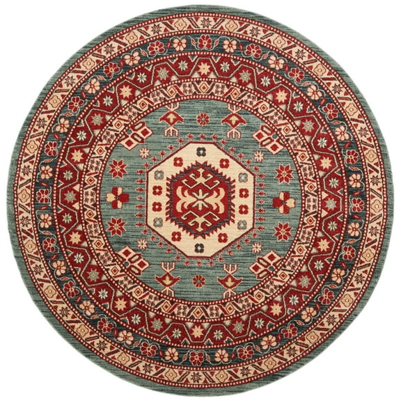 SAFAVIEH Mahal Samson Geometric Area Rug, Turquoise/Cream, 6'7" x 6'7" Round
