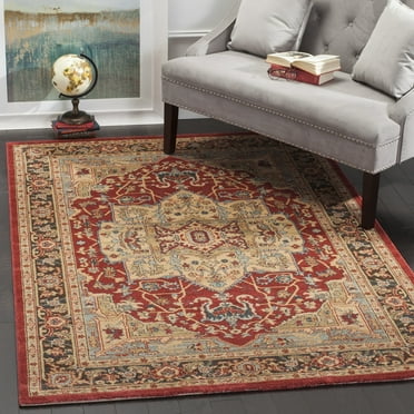 SAFAVIEH Mahal Trecia Oriental Area Rug, Natural/Navy, 4' x 5'7"