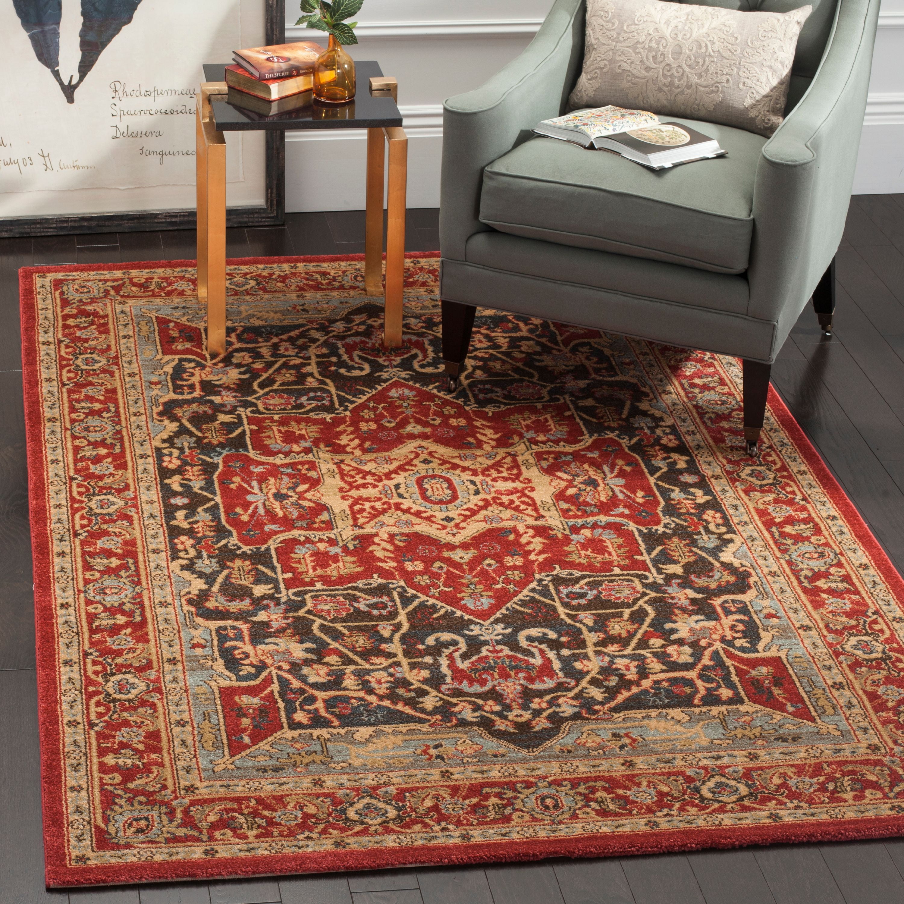 Traditional Red and Black Synthetic 2'2" x 4' Accent Rug