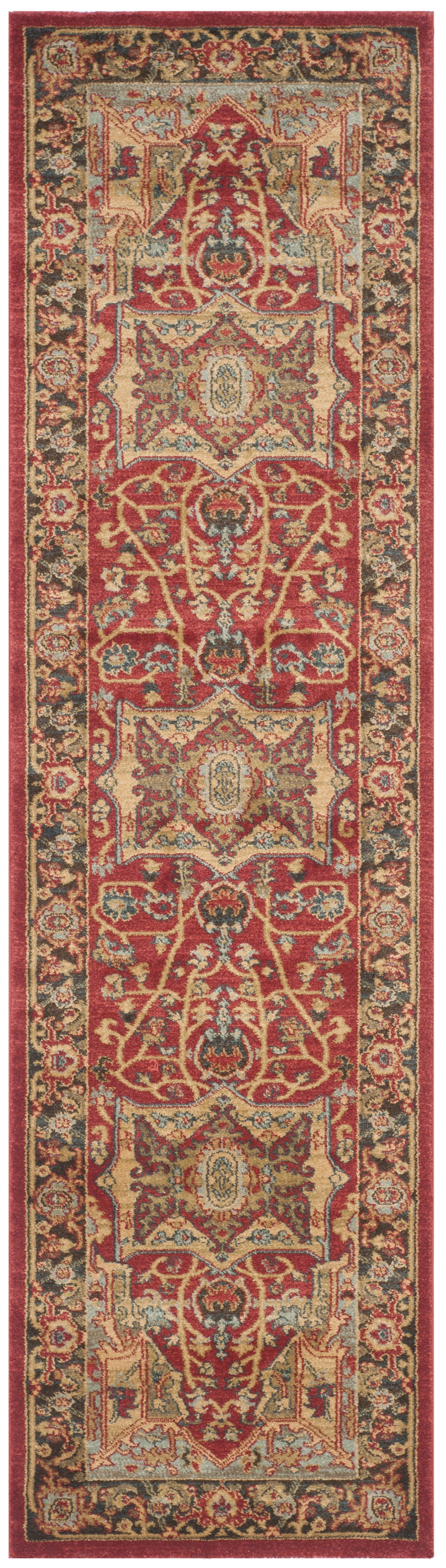 Mahal Red and Beige Synthetic Runner Rug