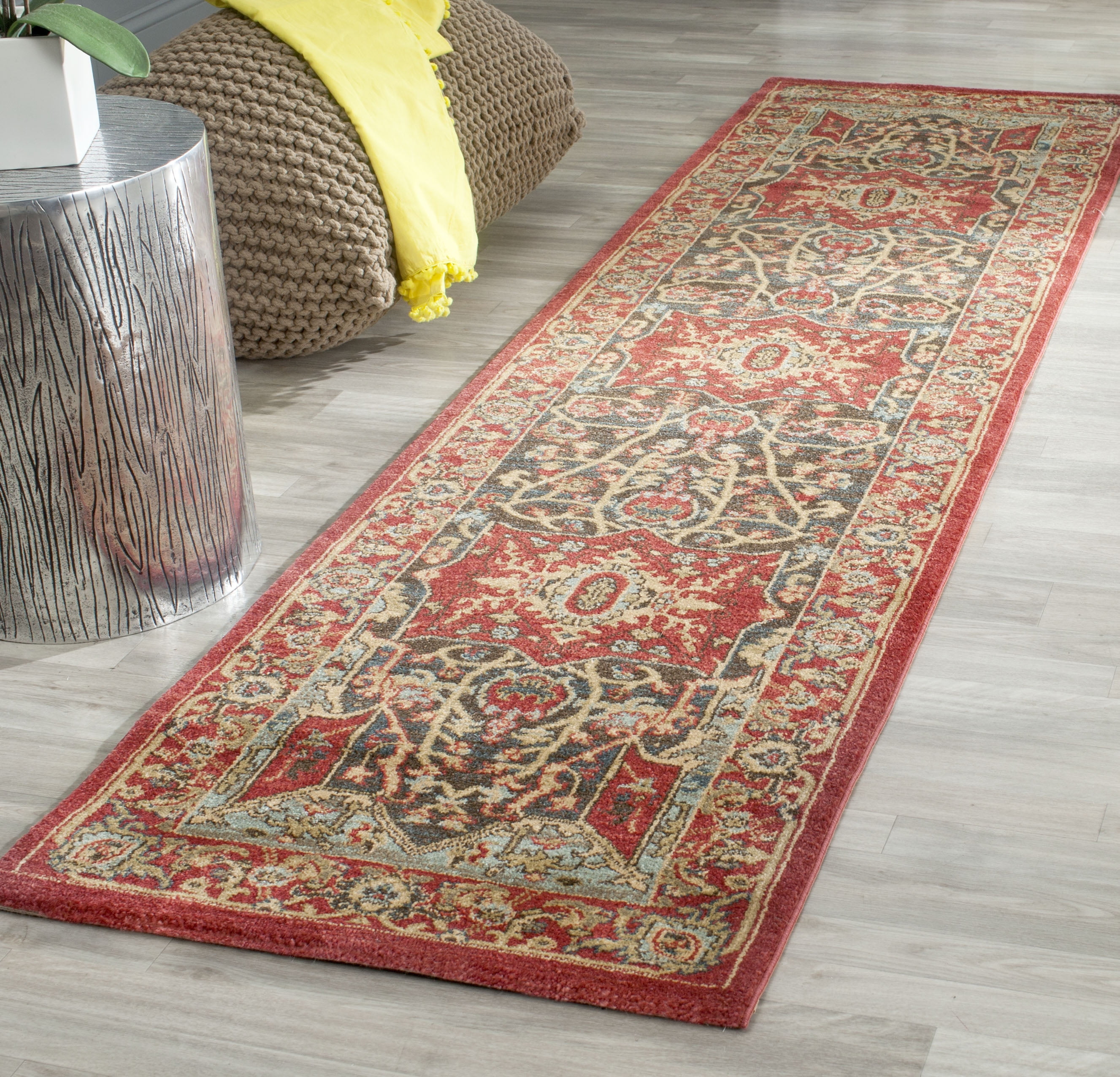 Mahal Red and Beige Synthetic Oriental Runner Rug, 2'2" x 6'