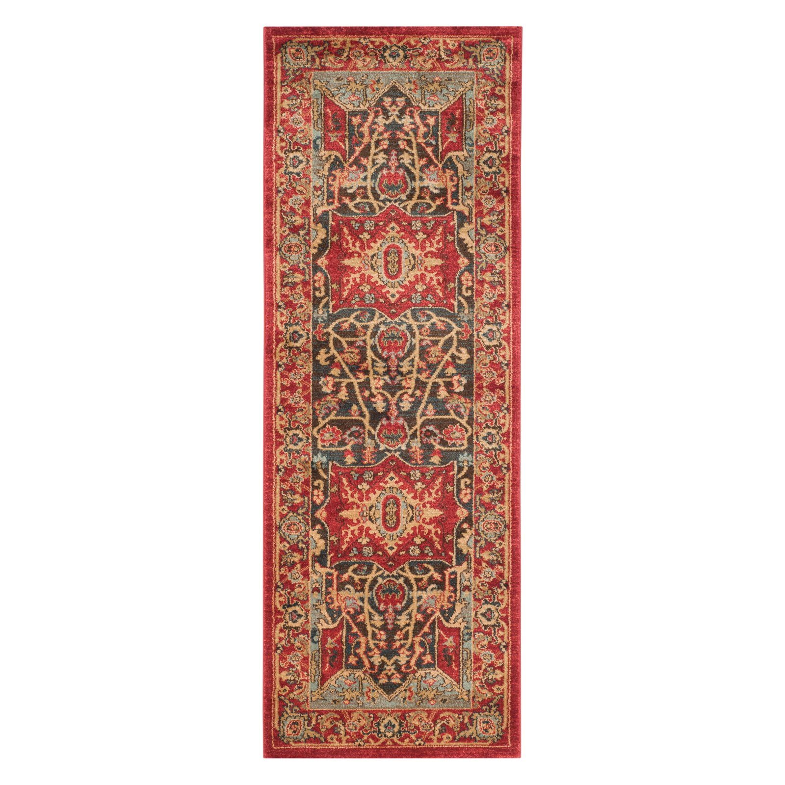 Elegant Natural/Navy Synthetic 2'2" X 6' Hand-Knotted Runner Rug