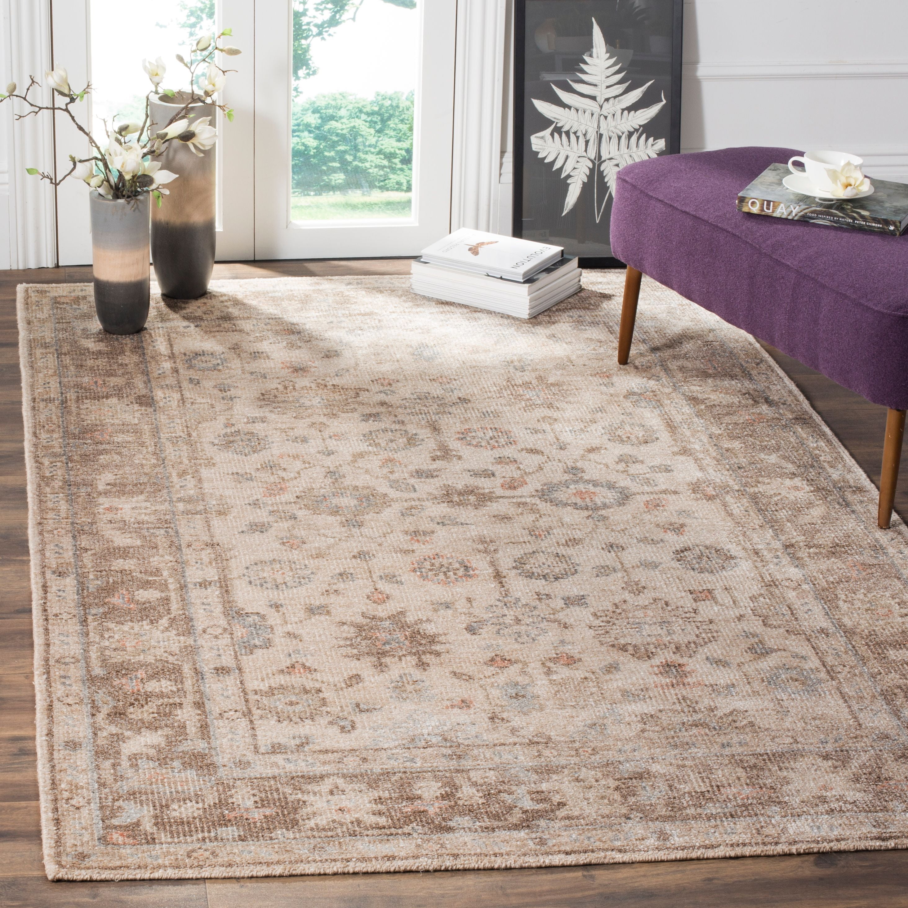Hand-Knotted Brown and Ivory Wool Rectangular Area Rug