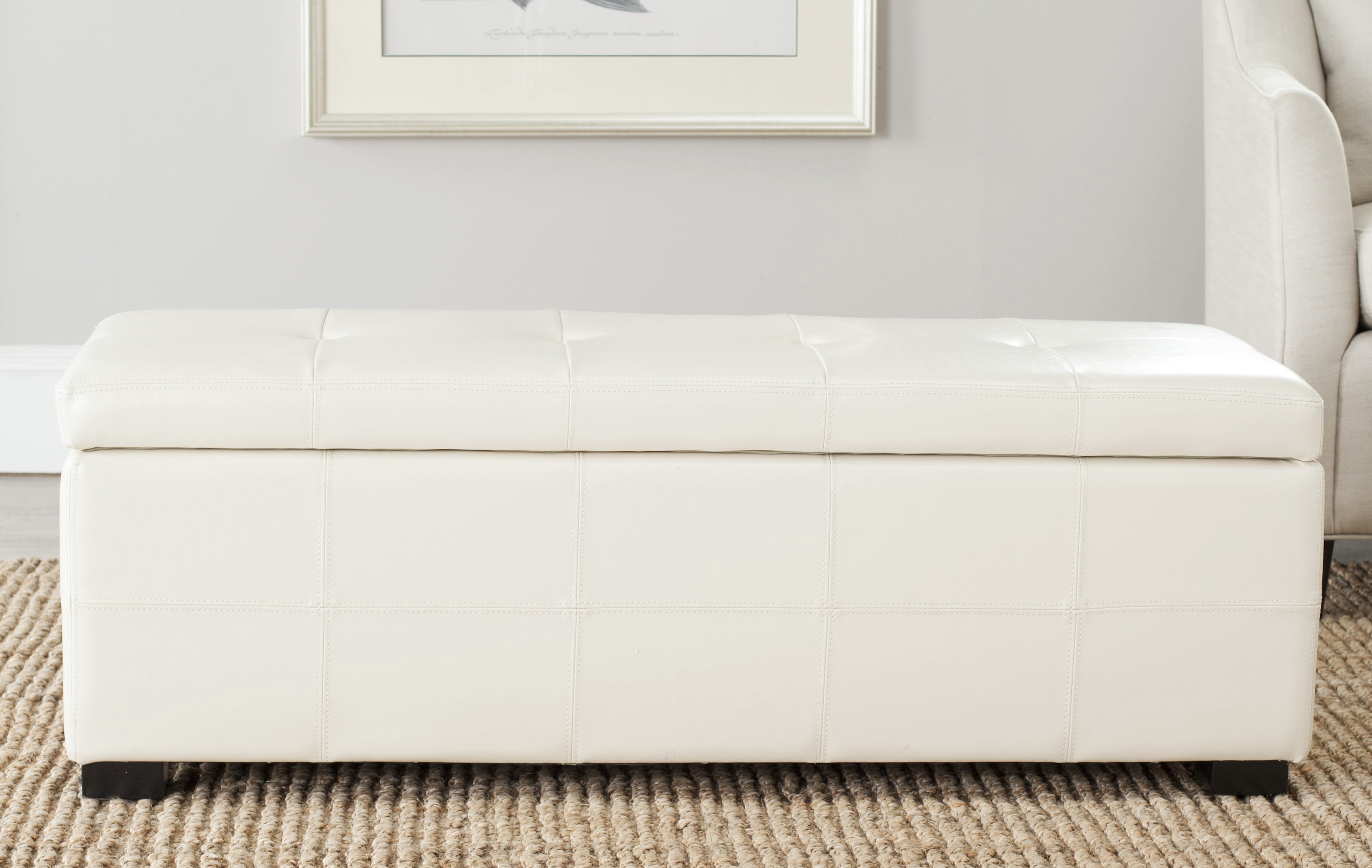 SAFAVIEH Maiden Large Rustic Flip Top Tufted Storage Bench, Flat Cream