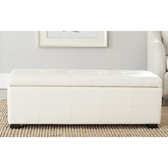 SAFAVIEH Maiden Large Rustic Flip Top Tufted Storage Bench, Flat Cream
