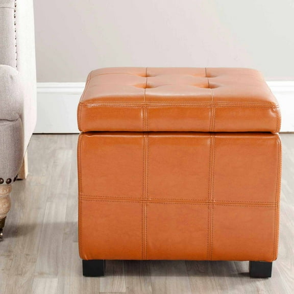 SAFAVIEH Maiden Rustic Flip Top Square Tufted Ottoman, Saddle